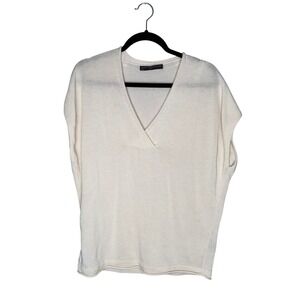 Peruvian Connection Knit Top Womens Large Cream Excellent Pima Cotton V-Neck
